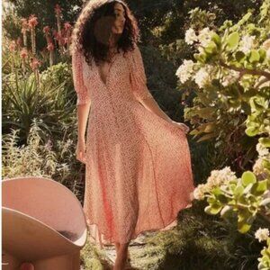 Doen Laurel Floral Print Cotton Blend Dress in Pink Valley Floral Size M/L